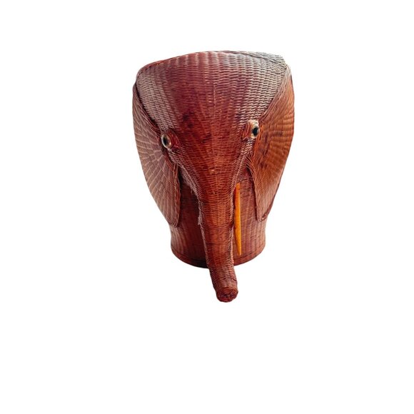 Vintage Wicker Elephant Head Planter pottery Vase 10" Tall Handwoven Brown MISS - Picture 3 of 9